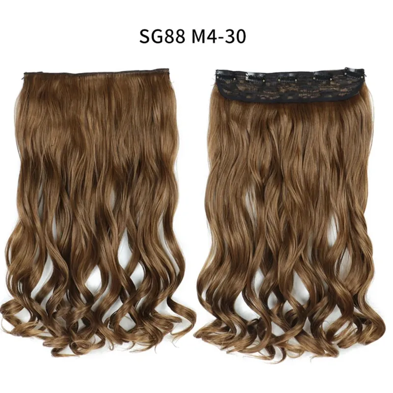 Longo reto encaracolado uma peça 5 clipes clip-in extensões 22 Polegada penteados resistentes ao calor cor mistura loira pedaço de cabelo para mulher