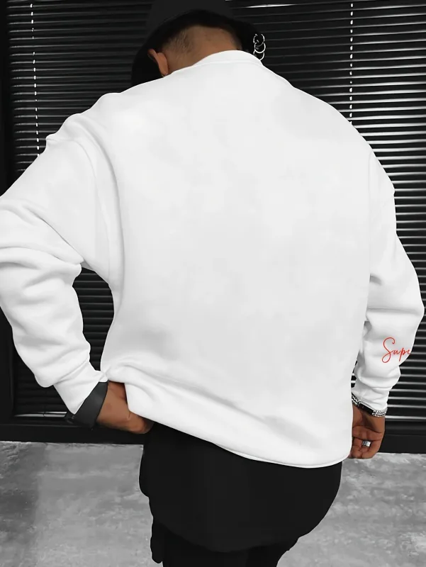 Men's autumn and winter warm casual loose classic loss angels print long sleeved round neck sweatshirt versatile