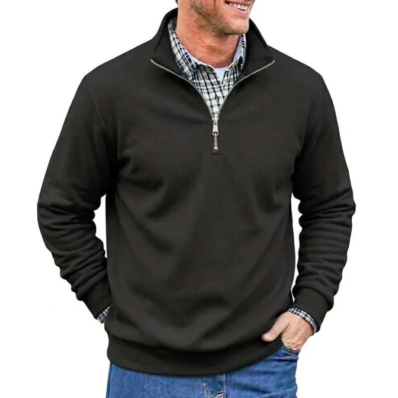 Men Spring and Autumn Half Zip Pullover Sweatshirts Solid Color Outdoor Casual Tops Long Sleeve Hoodie for Sports and Daily Wear