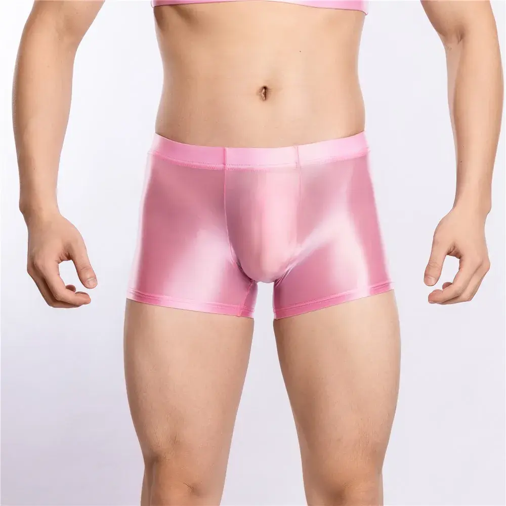 Sexy Men Hot Short Panties U Bulge Pouch Boxer Oil Shiny Glossy Smooth Lingerie Candy Color Underwear Breathable Briefs