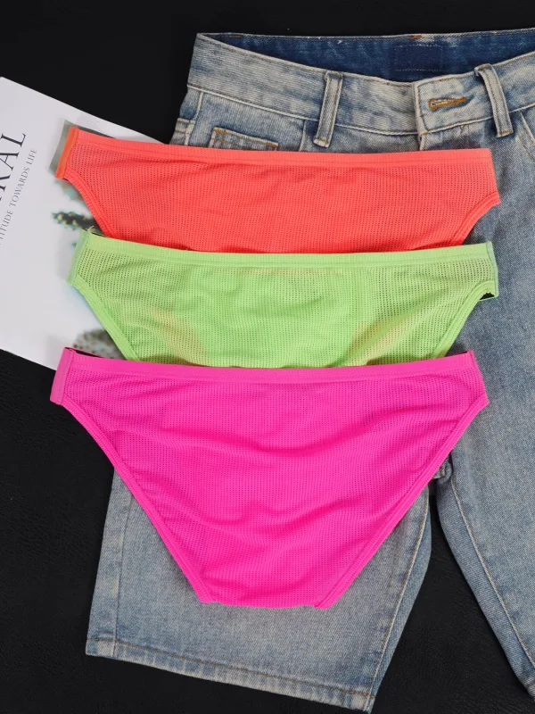 Seluar Dalam Campuran Nilon Mesh Bernafas Lelaki Huruf Sambatan Tanduk Timbul Pinggang Elastik Lebar Warna Pendarfluor Seluar Dalam Seksi