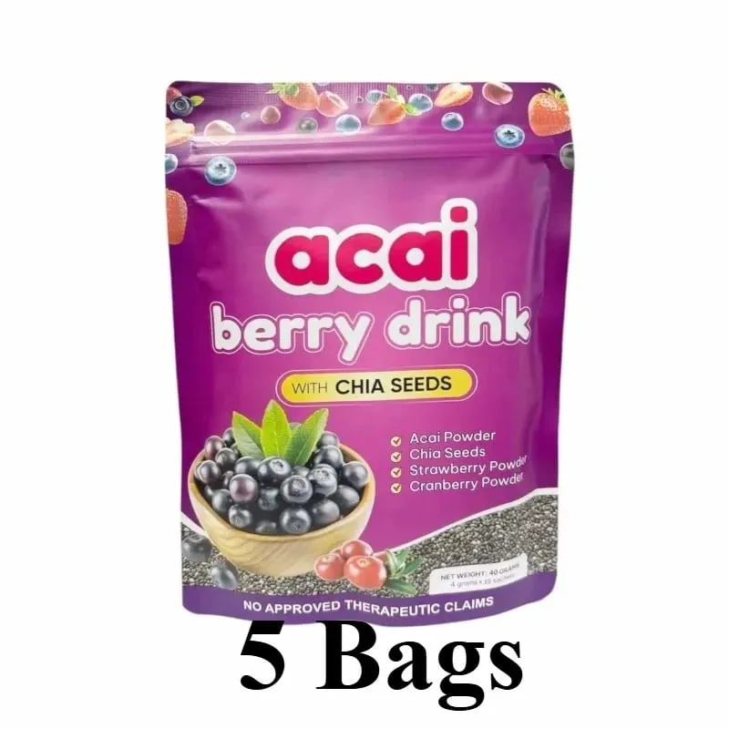 Acai Berry เครื่องดื่มผงเมล็ดเจียสตรอเบอร์รี่แครนเบอร์รี่สำหรับสารต้านอนุมูลอิสระ Daily Wellness & ระบบภูมิคุ้มกันสนับสนุนผู้ใหญ่ 40g