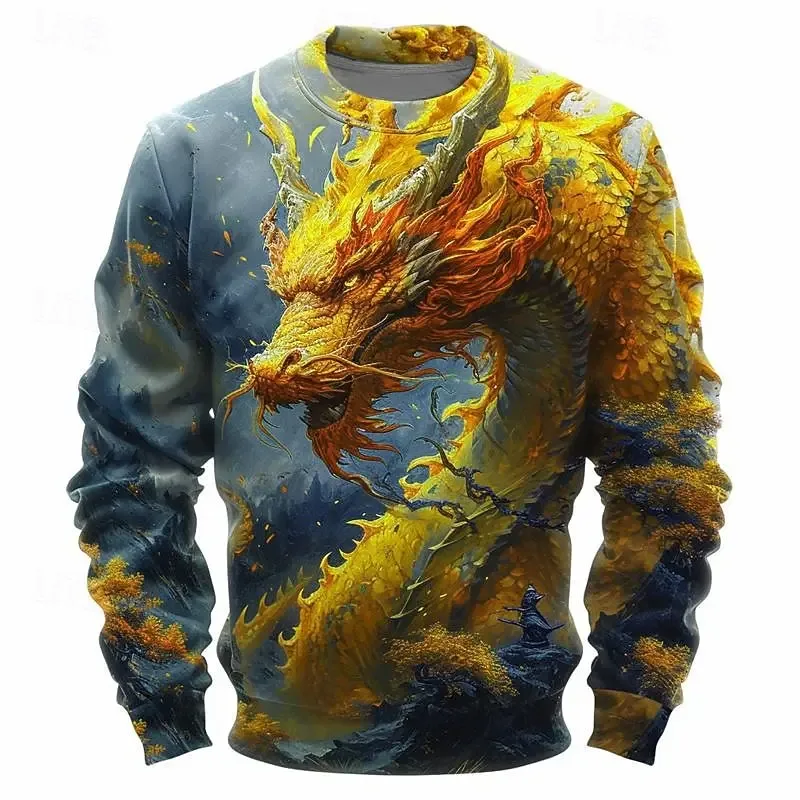 Full Print Chinese Dragon Graphic Sweatshirts For Men Women Long Sleeve Casual Round Neck Hoodie Streetwear Mens Sport Tracksuit