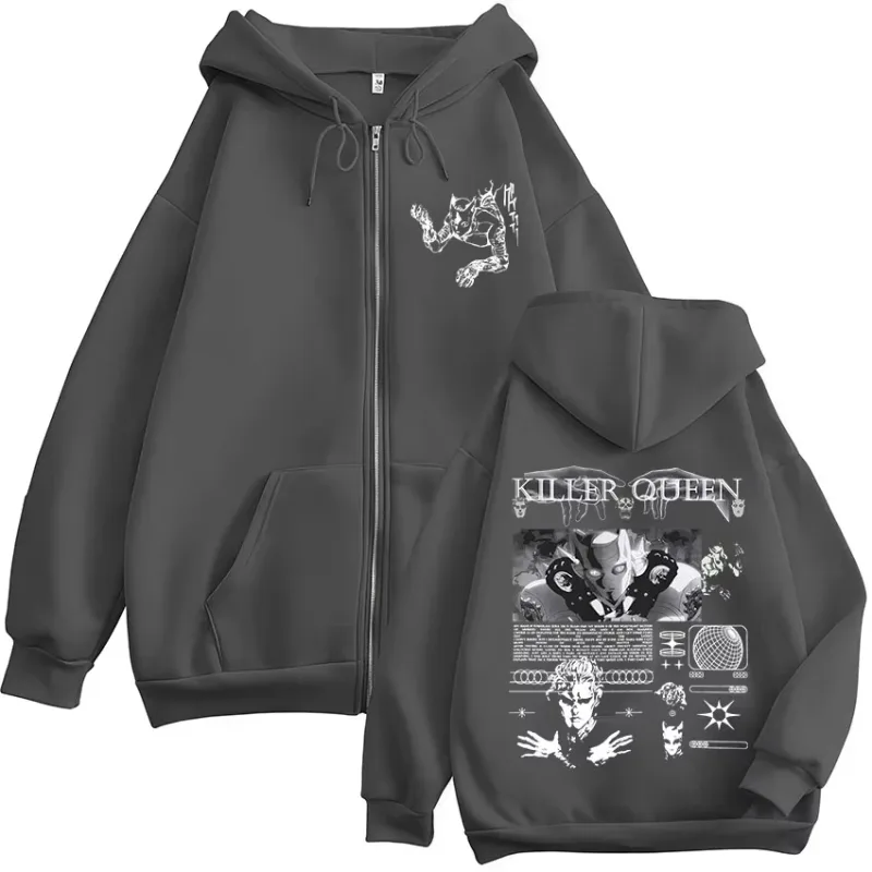 Anime Joj Bizarre Adventure Killer Queen Zipper Hoodies Men's Women Clothing Fashion Hip Hop Zip Up Long Sleeves Pullovers Coat