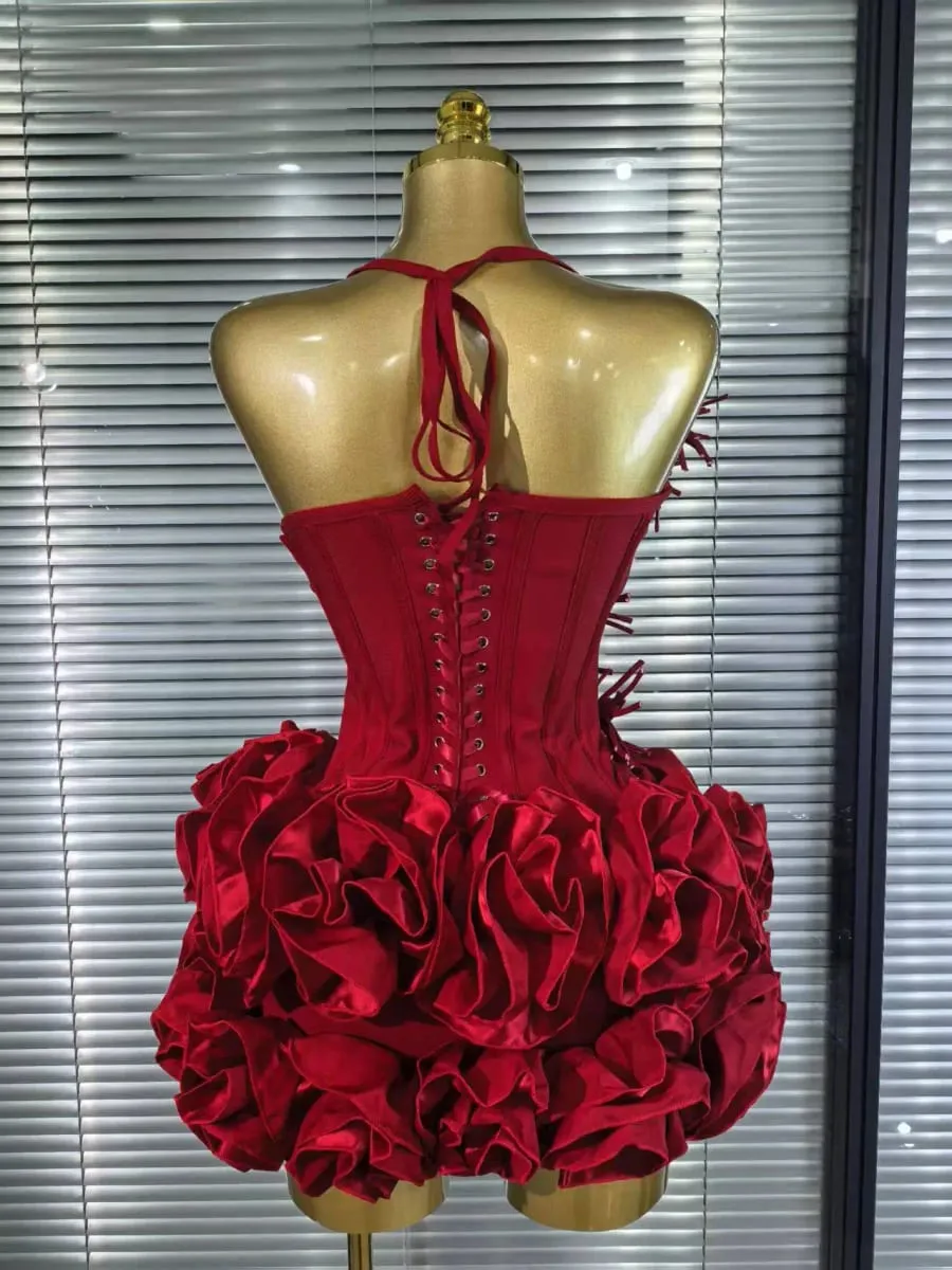 Women Sexy Halter Full Florals 2 Pieces Bodycon Mini Bandage Dress Celebrate Nightclub Party Birthday Outfit