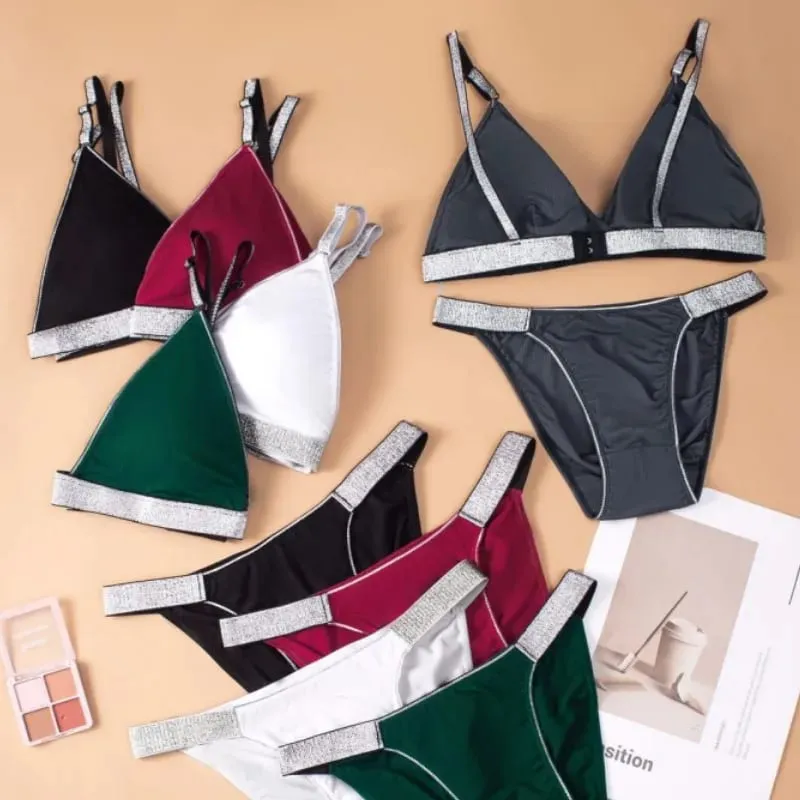 Γυναικείο Σετ σουτιέν και εσώρουχα Wirefree Bralette με επένδυση Σλιπ μπικίνι χαμηλού ύψους Σέξι σετ εσωρούχων Μαλακά άνετα καθημερινά εσώρουχα