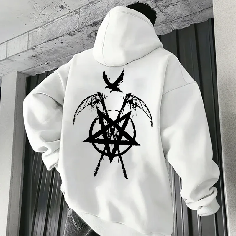 2025 Trendy Mens Hooded Sweatshirts Satan Pentagram Print Autumn Winter Casual Sportswear Urban Fashion Hoodies Male Top Outwear