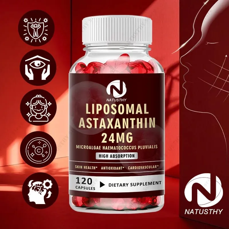 Liposomal Astaxanthin Capsules 24mg for Brain Heart Vitality Skin Joint Eye Immune Health
