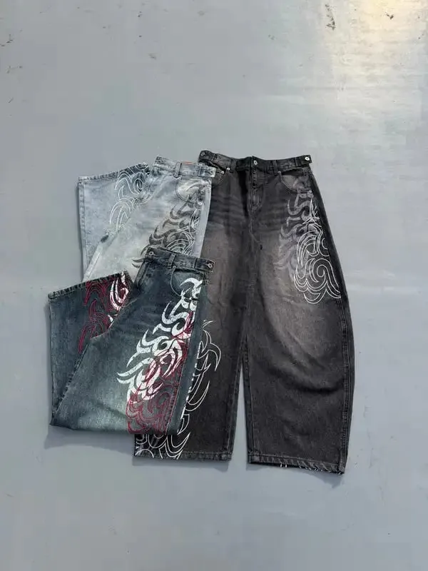 Harajuku Gothic Y2K Denim Pants Unisex High Street Retro Japanese Style Baggy Wide Leg Hip Hop Work Jeans Latest products