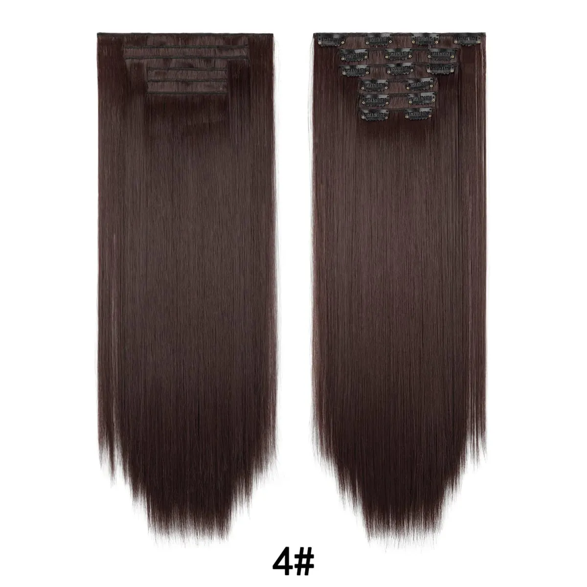 24 Inch 6PCS Clip In Hair Extensions Straight Synthetic Hair Extensions Dark Brown Long Natural Looking Hair Piece for Women