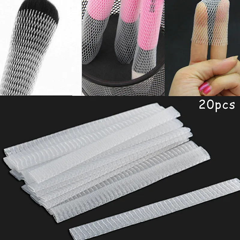 【M】20Pcs Mesh Flexible Net Protectors Cover Sheath Beauty White Cosmetic Make Up Brushes Guards Convenient Tool