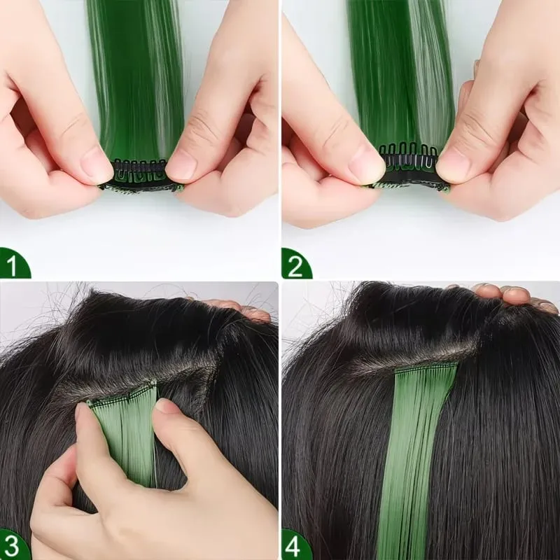 22 Inch Green Heat-Resistant Synthetic Hair Party Pick Hair Clip Wig Green Hair Extensions Set Messy Bun Clip Extensions