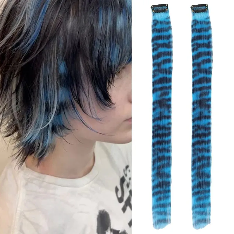 2PCS 18inch Hair Extensions Wig Hairpiece Colorful Leopard Print Hair Extensions Clip in for Women Halloween Party Daily Wear