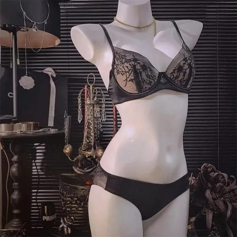 Hot Sale Summer French Lace Bra Set Women Wirefree Lift Support Small Bust Gathering Anti-Sagging Slim Soft Daily Intimates