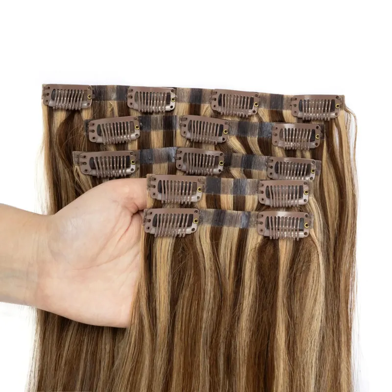 Invisible Thick PU Clip in Hair Extensions Real Human Hair Straight Remy Hair Clip in Hair Extensions 7pcs for Women Daily Use