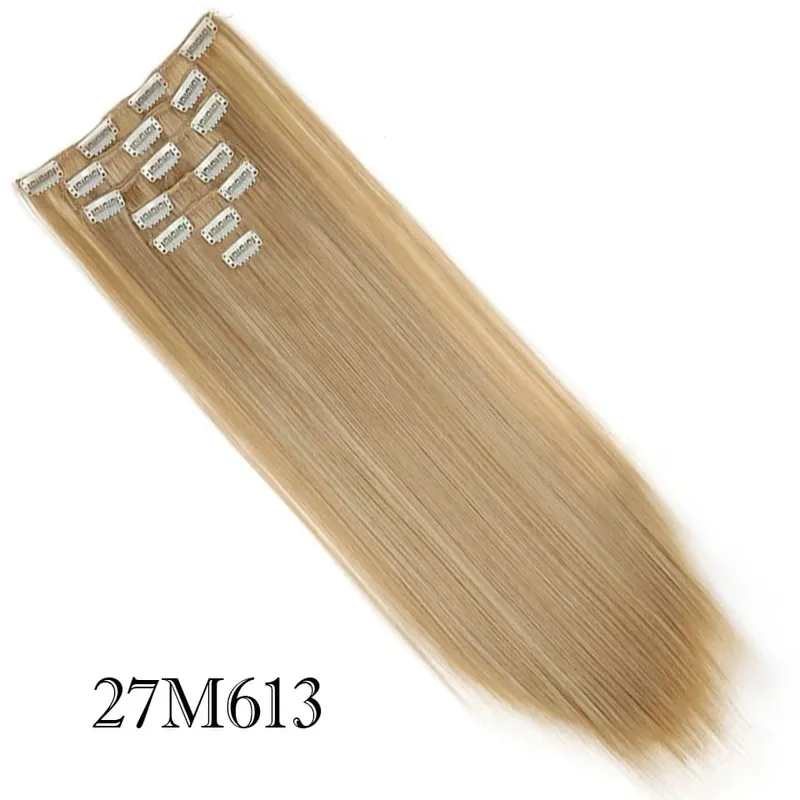 7Pcs/Set Long Straight Clip in Hairpiece Synthetic Clip in Hair Extensions Brown Highlight Blonde Natural Soft Hairpieces