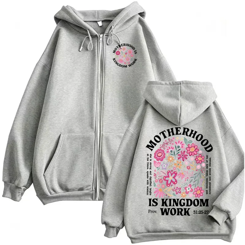 Motherhood Is Kingdom Work Zipper Hoodies Christian Mom Proverbs 31 Zip Up Hoodie Men Women Casual Fleece Sweatshirt Jacket Coat