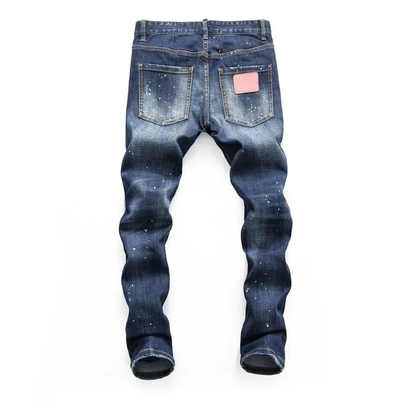 High Quality Street Fashion Men Jeans Retro Blue Elastic Slim Fit Ripped Jeans Men Embroidery Designer Denim Brand Pants Hombre — image 4