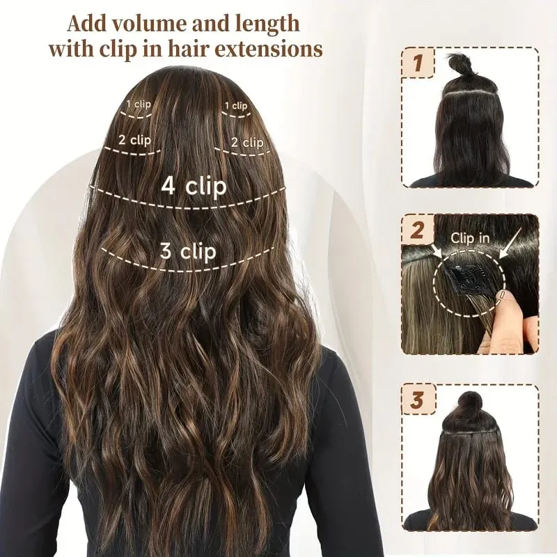6pcs/set 24Inch Synthetic Long Curly Wavy Hair Extension 16 Clips High Tempreture Hairpiece Clip In Hair Extensions for Women