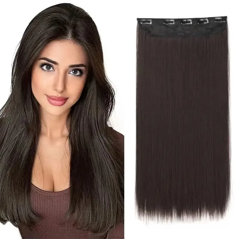 Synthetic Long Straight 5 Clip in Hair Extensions Black Brown Natueal Fake Heat Resistant Hair Piece For Women
