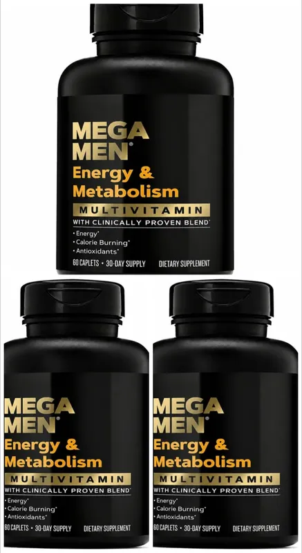 Mega Men Energy & Metabolism Multivitamin Caplets with Lutein Lycopene Zeaxanthin Antioxidants Vitamins Minerals 60 Caplets