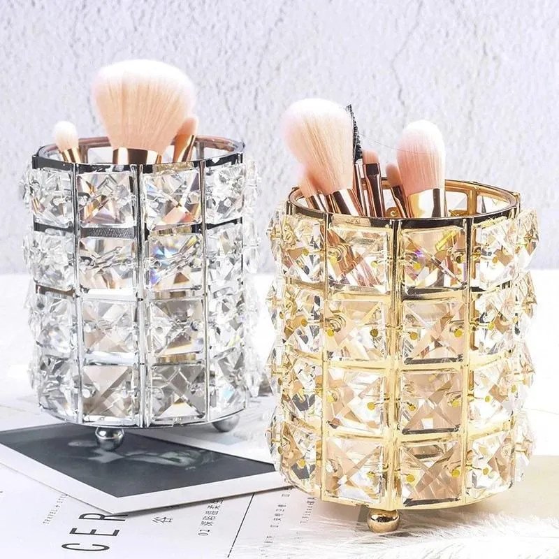 New Crystal Storage Cup Makeup Brush Eyebrow Pencil Storage Bottle Jewelry Storage Container European Cosmetics Storage Box