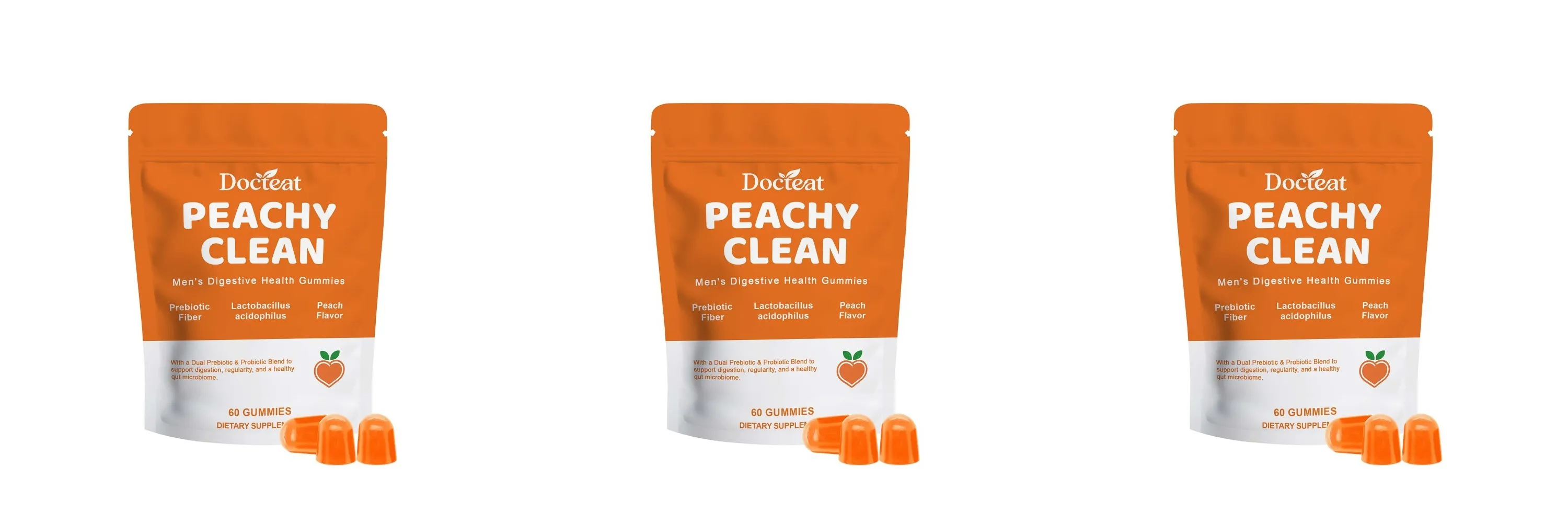 Men's Digestive Health Gummies – Prebiotic & Probiotic Blend – Peach Flavor Supports Men Gut Health Daily