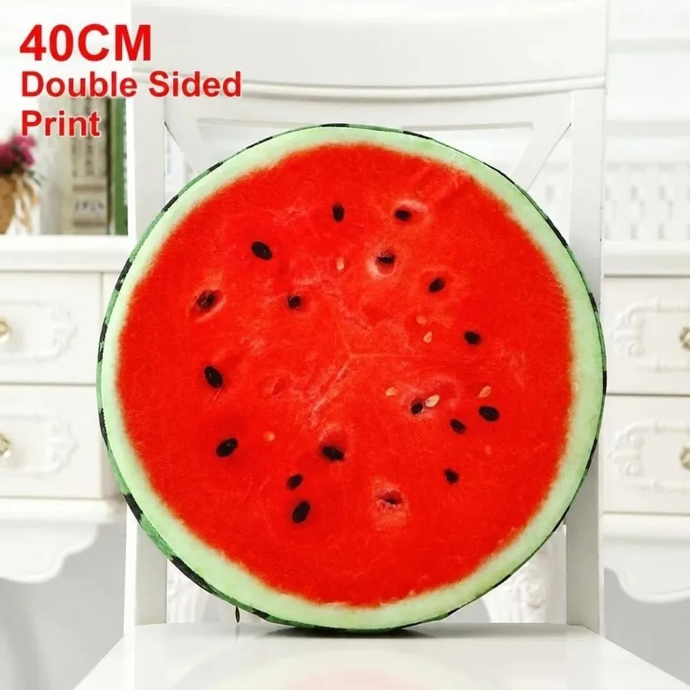 Creative Round Fruit Pillow Fruit Slice Print Plush Fabric Seat Cushion Simulation Stuffed Inner Plush Pillow Sofa Decor