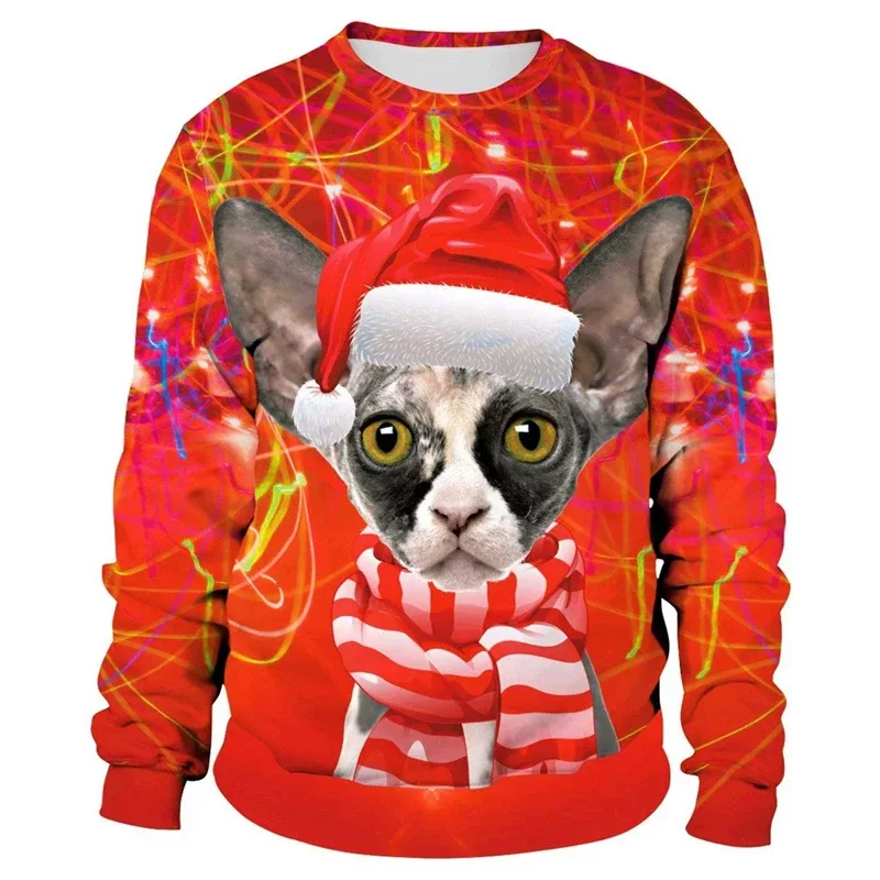 Funny 2026 Ugly Christmas Sweater For Men Women New Xmas Cat Dog Pattern Sweatshirt Festival Party Crew Neck Pullover Hoodies