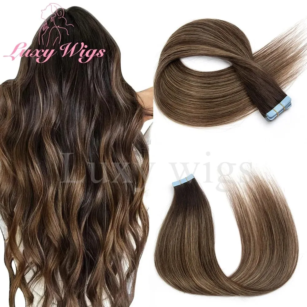 Highlights Blonde Tape in Hair Extensions Human Hair Straight Black Blonde Seamless PU Skin Weft Tape In Hair Extensions 20PCS