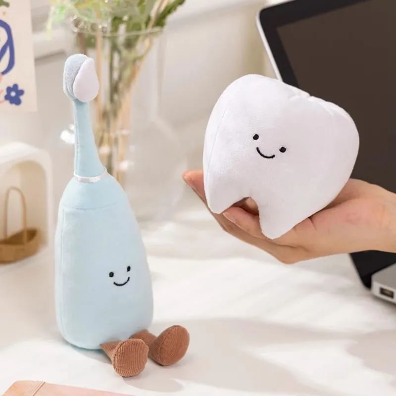 Cute Oral Plush Humanoid Toy White Tooth Toothpaste Toothbrush Smiling Plushie Home Decor Prop Gift