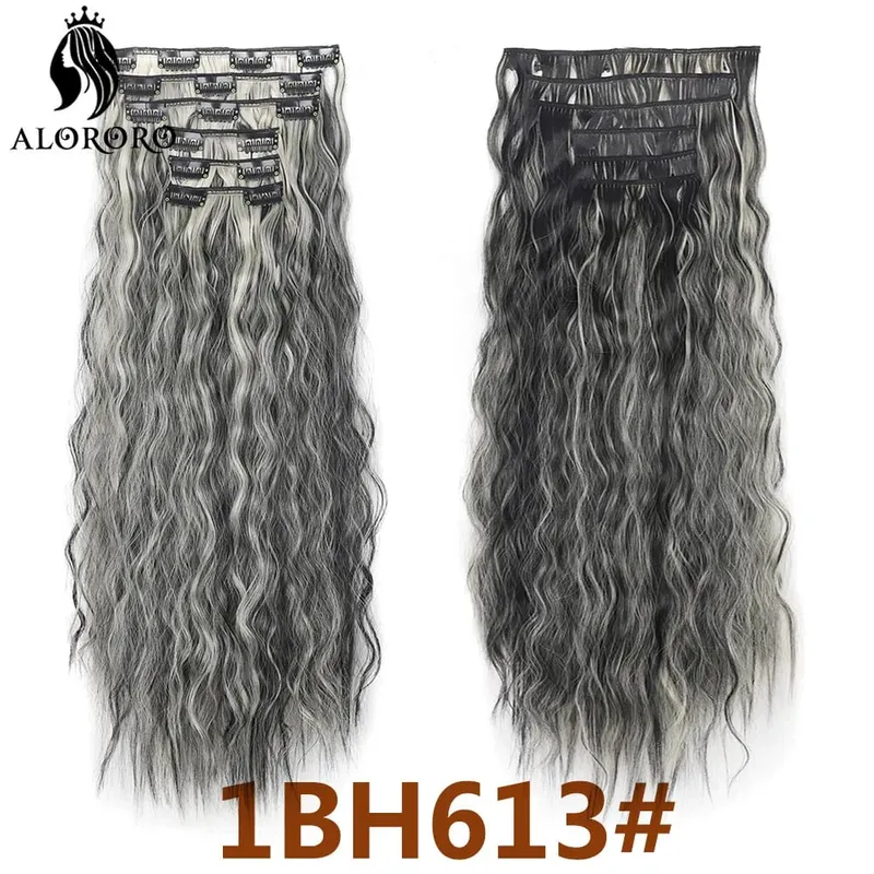 Alororo Synthetic Long Kinky Curly Clip In Hair Extension Full Head Afro Fake Hair Pieces Clip-on Blacke Brown Hair For Women