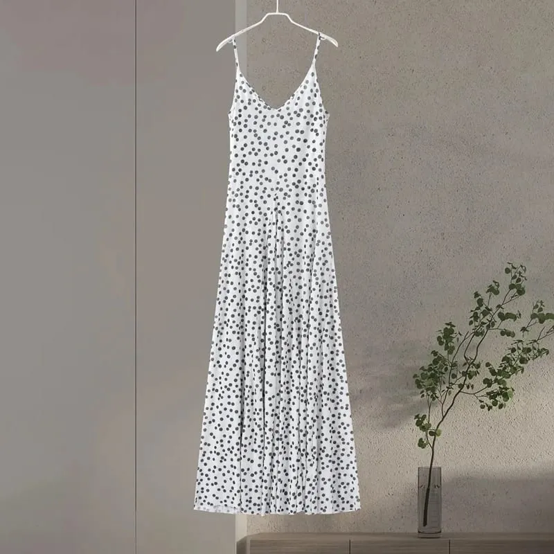 Polka Dot Sling Dress Women V Neck Sleeveless Backless High Waist Robe Female 2026 Summer Fashion Chic A Line Dresses Lady