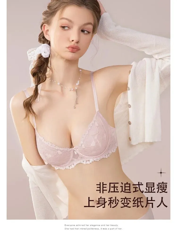 Sexy Pink Lace Sexy Lingerie Set Women Wireless Bra Bralette & Panties Ultra Thin Breathable Summer Teddy Comfort S-3XL MOYISU