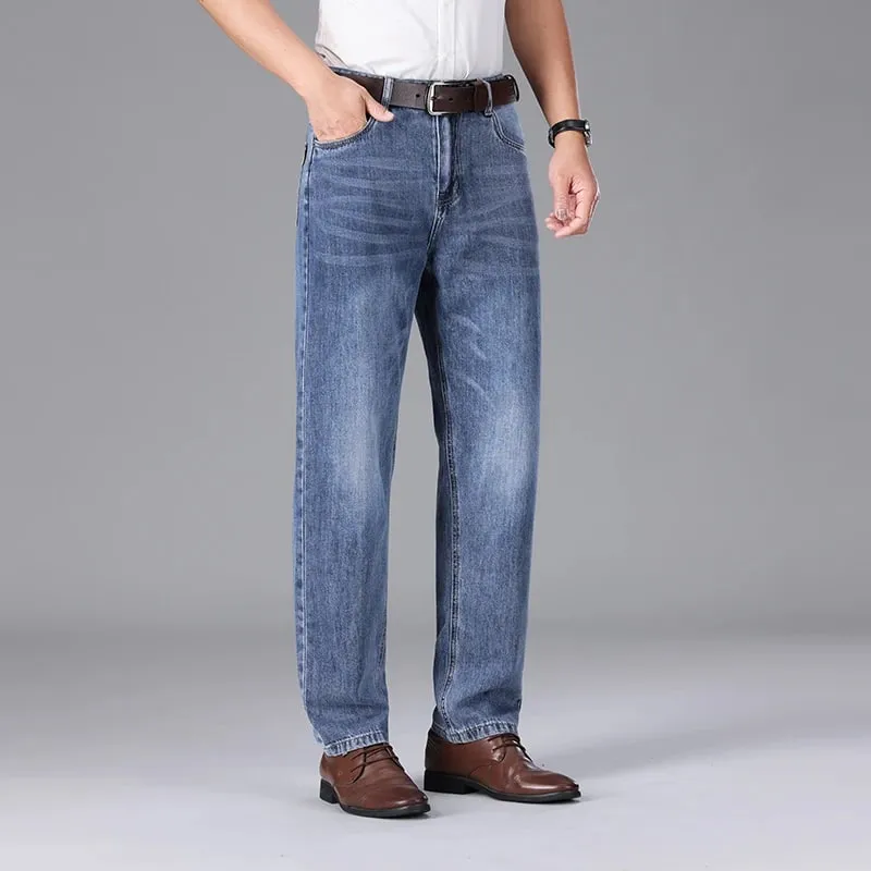 2026 Summer High Quality Brand Cloth Business Casual Men's Lightweight Straight Loose Jeans Classic Retro Thin Cotton Trousers