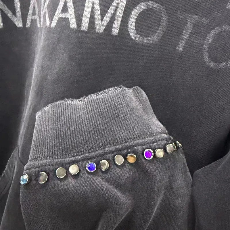 26SS Autumn Winter New Arrival Satoshi Nakamoto Hooded Sweatshirts Destructo Studded Washed Cotton Hooded Unisex Pullover