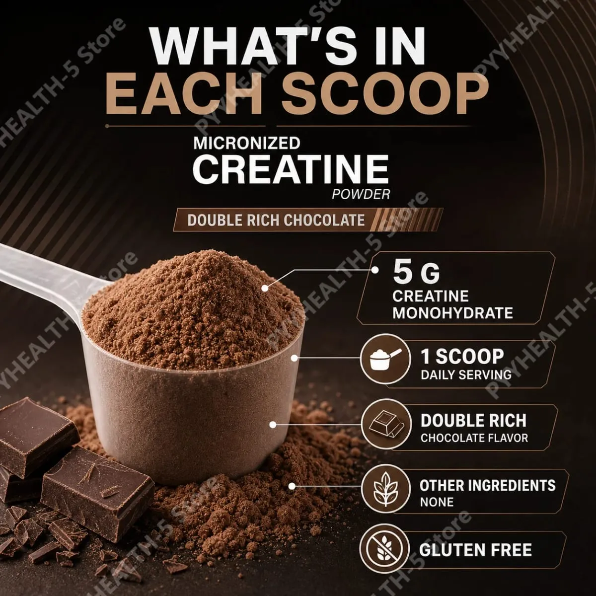 Creatine Monohydrate Powder 10.6 OZ Chocolate Flavor Sports Nutrition Support Athletic Performance Post‑Workout Muscle Recovery