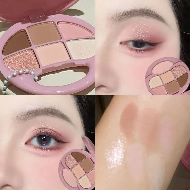 6 Colors Brown Chestnut Eyeshadow Palette Matte Shimmer Eye Shadow Brighten Waterproof Glitter Pink Eyes Pigments Makeup Palette