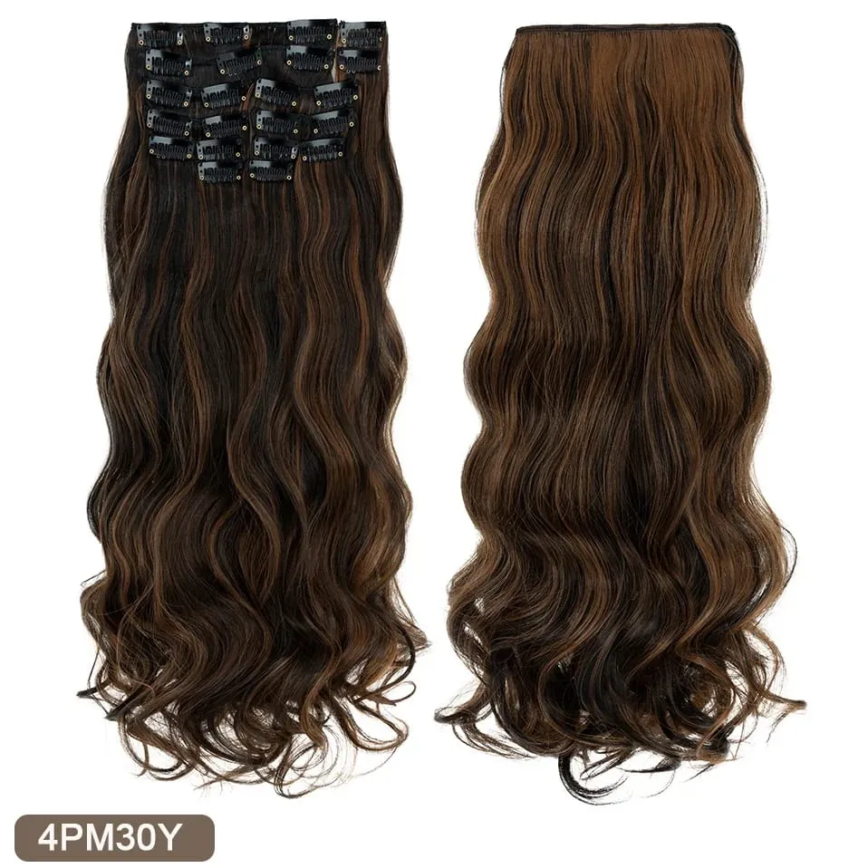 180g 12PCS Wavy Clip in Hair Extensions 22" Long Synthetic Thick Clip On Hair Extensions for Women Full Head Hairpiece