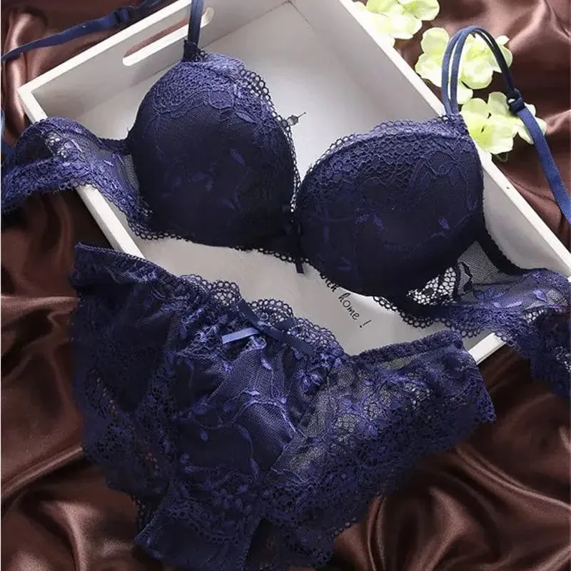 Set Bra Perempuan untuk Wanita Bra Push Up Bra Berwayar Brassiere Seluar Dalam Cawan A B Pakaian Dalam Tiga Perempat(3/4 Cawan) Bralette Seksi Murah — image 8
