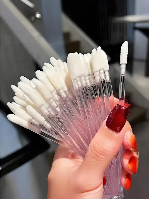 50/100 Pcs Disposable Lip Brushes Flocked Tip Makeup Brush Portable Hygienic Applicator for Lip Gloss Foundation Concealer Mask — image 3