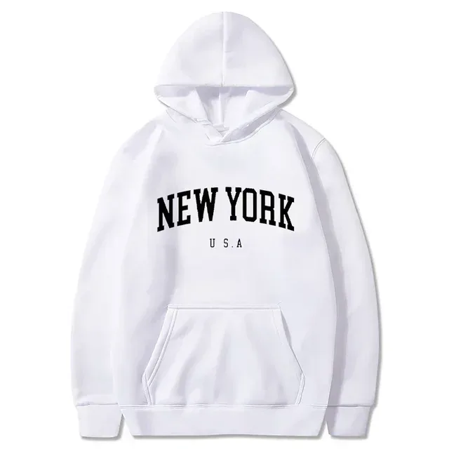 Women New York U.S.A City Hoodies Fashion Letter Printed Graphic Sweatshirts Loose CasuaMen l Harajuku Hooded Pullover Sportwear