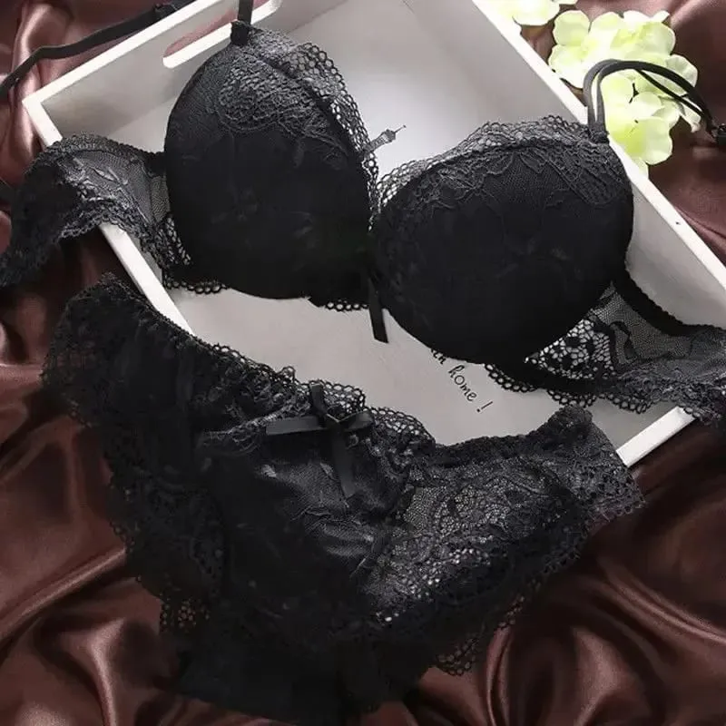Set Bra Perempuan untuk Wanita Bra Push Up Bra Berwayar Brassiere Seluar Dalam Cawan A B Pakaian Dalam Tiga Perempat(3/4 Cawan) Bralette Seksi Murah — image 2