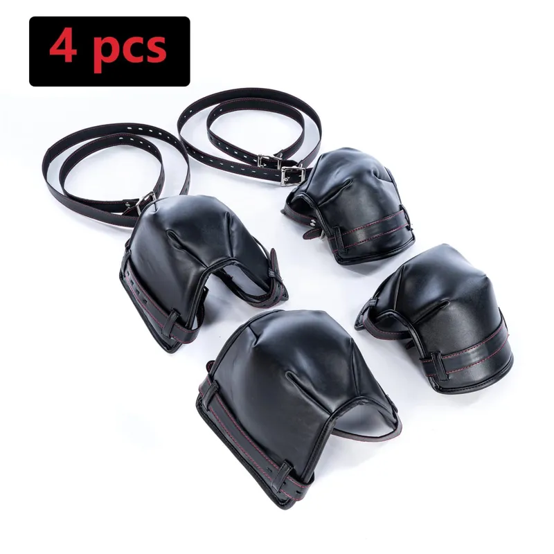 PU Leather Puppy Play Bondage Set Dog Mask Hood Mittens Handcuffs Anklet Collar Leash Chain Restraints BDSM Sex Toys for Couples