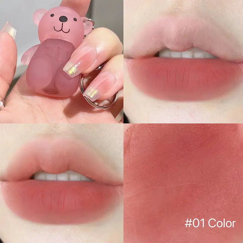 ART VALUE lindo oso labio barro llavero mate desnudo rojo brillo de labios taza antiadherente lápiz labial impermeable brillo de labios de larga duración cosméticos