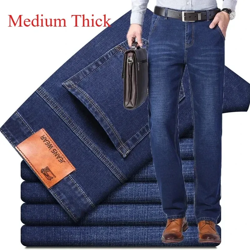 2026 clássico masculino calças de brim retas homme pantalon streetwear macio preto azul masculino denim mans calças