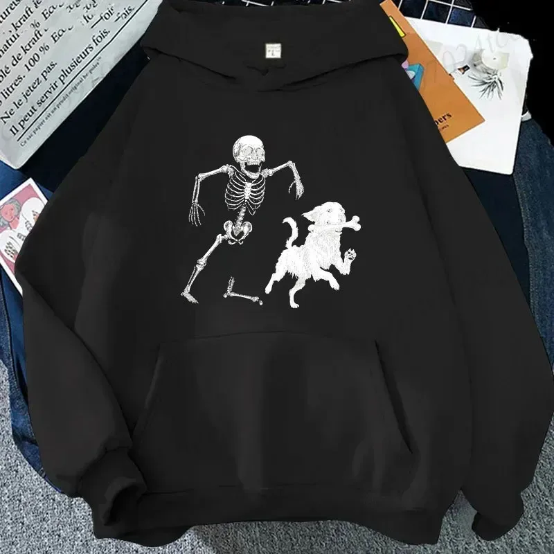 Hoodie Wanita Pria Halloween Antik Kaus Gambar Anjing Kerangka Lucu Atasan Kasual Lengan Pendek Kostum Pesta Halloween Pakaian Jalanan