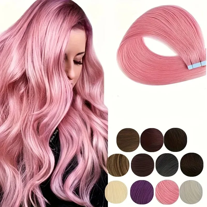 Tape In Bio Synthetic Hair Extensions 10pcs/ lot 24inches Heat Resistant Fiber Straight Seamless PU Skin Weft Tape Ins For Women