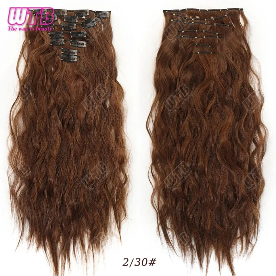 Synthetic 16 Clips in Hair Extensions Long Wavy Hairstyle Blonde Black Hairpieces Heat Resistant False Hair Daily Use