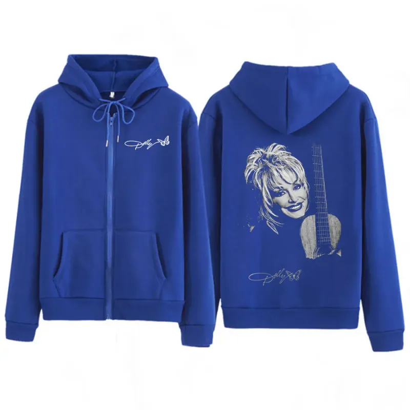Dolly Parton Country Music Guitar Zipper Hoodies Men Women Fashion Long Sleeve Oversized Zip Up Hooded Sweatshirts Jackets Coats
